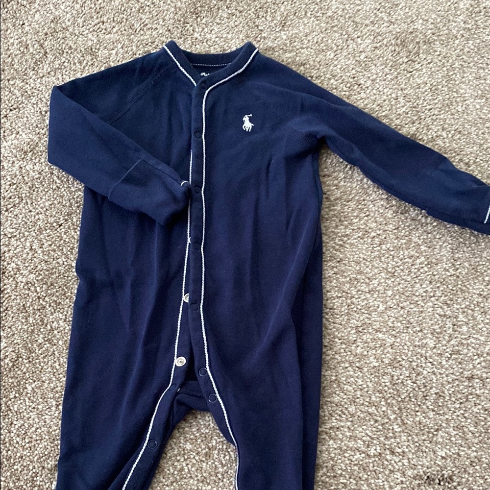 Ralph Lauren Blue Footie One Piece with Logo